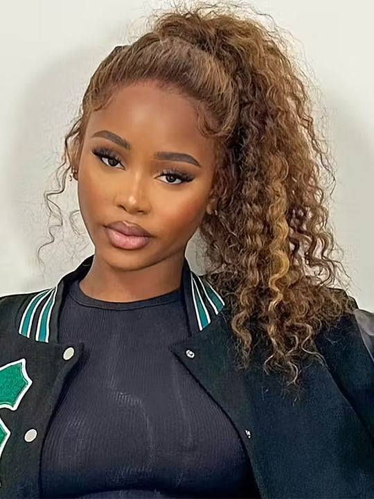 Honey Blonde Highlight Water Wave 13x6 Lace Frontal Wig Bleached Bye Bye Knots Glueless Lace Wigs